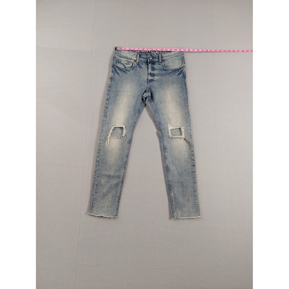 H&M Men Jean 32 Light Wash Denim‎ Skinny Cropped Low Rise Distressed Ripped Wear - Picture 10 of 16